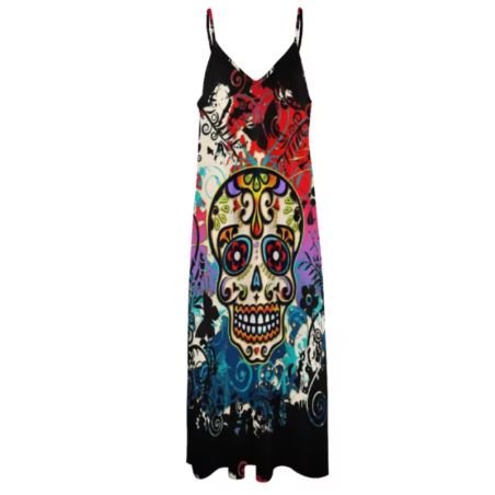 Détails de la Magnifique Robe Tête de Mort Calavera Bohème