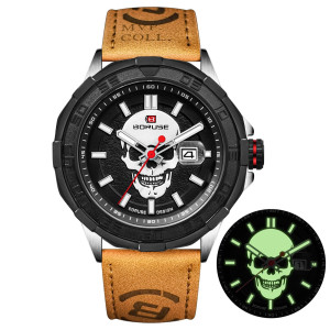 Montre Tête de Mort – Crâne Sombre Luminescent - couleur cuir beige