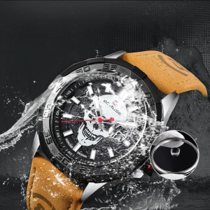 Résistance à l'eau de la Montre Tête de Mort – Crâne Sombre Luminescent couleur cuir marron clair beige