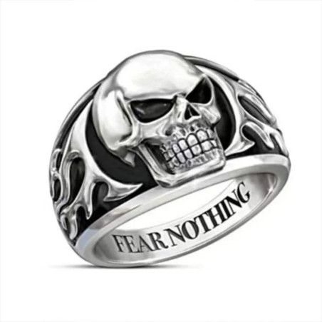Magnifique Bague Tête de Mort Biker Fear Nothing Infernal