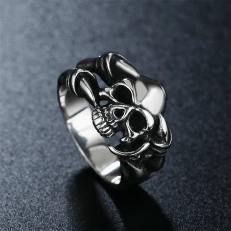 Magnifique Bague Tête de Mort Biker Étreinte du Démon