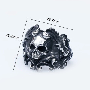 Bague Tête de Mort Seigneur des Abysses Cornus – Gothique Puissant
