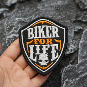 Patch Biker For Life Écusson Tête de Mort Brodé à Coudre | Style Biker