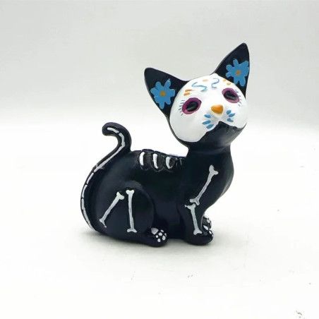 Statuette Tête de Mort – Duo Félin & Canin Esprits du Día de los Muertos - modèle 2