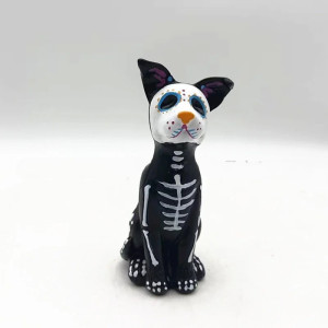 Statuette Tête de Mort – Duo Félin & Canin Esprits du Día de los Muertos - modèle 1