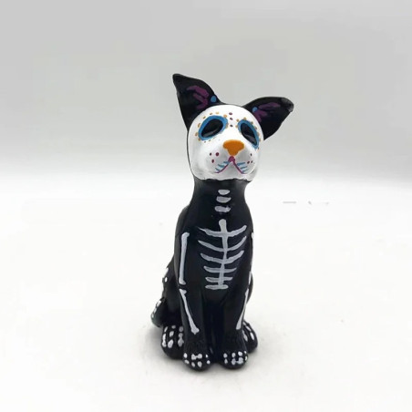 Statuette Tête de Mort – Duo Félin & Canin Esprits du Día de los Muertos - modèle 1