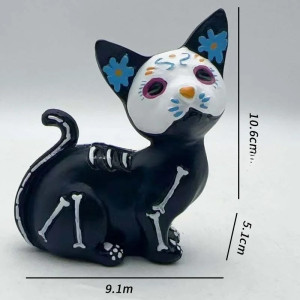 Dimensions Statuette Tête de Mort – Duo Félin & Canin Esprits du Día de los Muertos - modèle 2