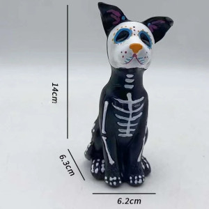 Dimensions Statuette Tête de Mort – Duo Félin & Canin Esprits du Día de los Muertos - modèle 1