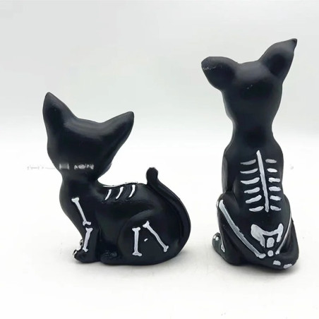 Vue arrière Statuette Tête de Mort – Duo Félin & Canin Esprits du Día de los Muertos