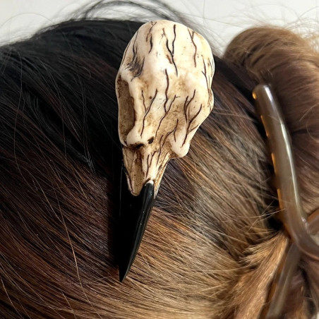 Barrette Tête de Mort – Crâne de Corbeau Sombre - 2 tailles au choix