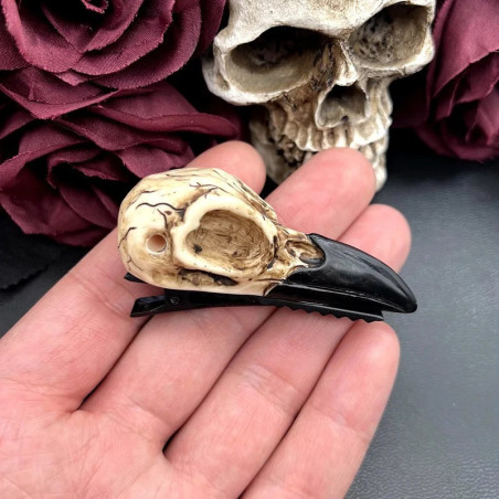 Barrette Tête de Mort – Crâne de Corbeau Sombre  - petit modèle