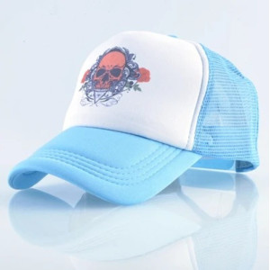 Casquette Tête de Mort Crâne Écarlate & Roses Noires - couleur bleu