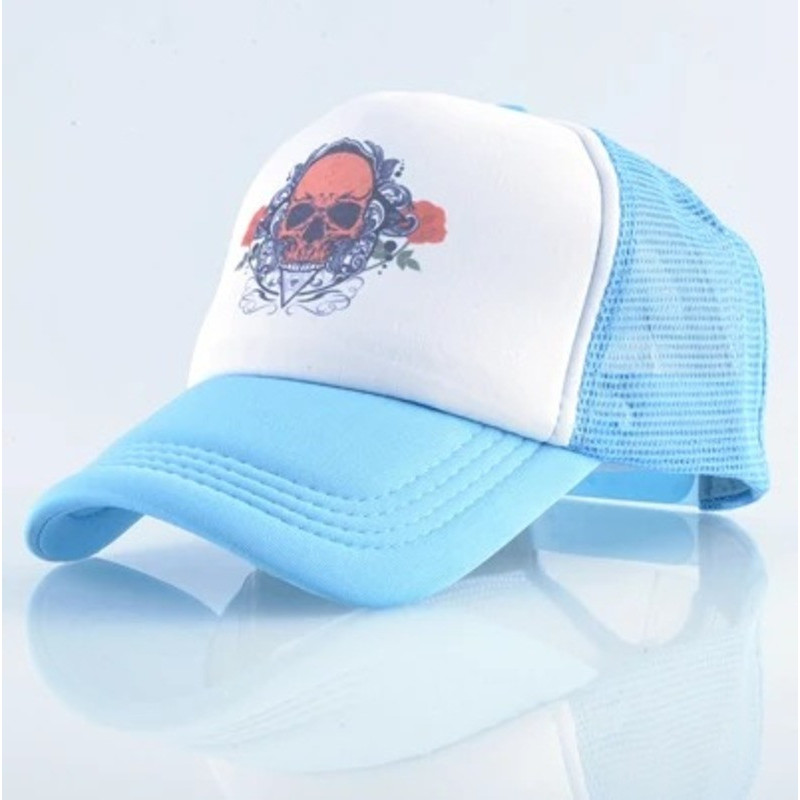Casquette Tête de Mort Crâne Écarlate & Roses Noires - couleur bleu