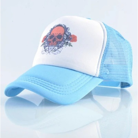 Casquette Tête de Mort Crâne Écarlate & Roses Noires - couleur bleu