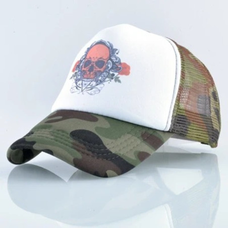 Casquette Tête de Mort Crâne Écarlate & Roses Noires - couleur kaki