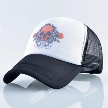 Casquette Tête de Mort Crâne Écarlate & Roses Noires - couleur noir