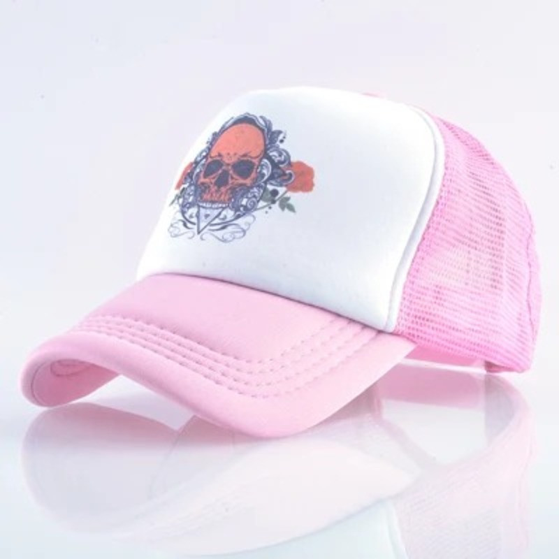 Casquette Tête de Mort Crâne Écarlate & Roses Noires - couleur rose