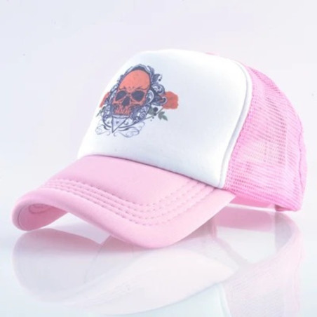 Casquette Tête de Mort Crâne Écarlate & Roses Noires - couleur rose