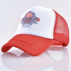 Casquette Tête de Mort Crâne Écarlate & Roses Noires - couleur rouge