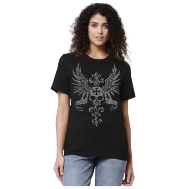 T-shirt Tête de Mort Rock Ailes du Jugement pour femme