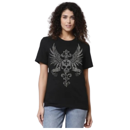 T-shirt Tête de Mort Rock Ailes du Jugement pour femme