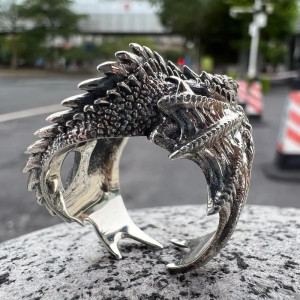 Vue de côté  Avant Bague Dragon Sombre - L'Étreinte du Gardien