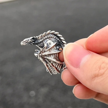 Vue détaillée Bague Dragon Sombre - L'Étreinte du Gardien