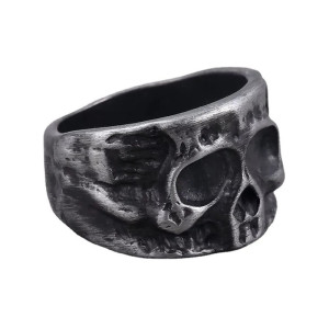 Vue de côté Bague Tête de Mort – Crâne Ravagé