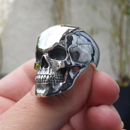 Vue latérale Bague Tête de Mort – Crâne Miroir