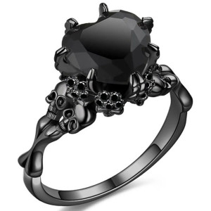 Vue générale Bague Tête de Mort – Cœur Maudit Couleur Noir