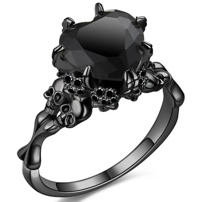 Vue générale Bague Tête de Mort – Cœur Maudit Couleur Noir