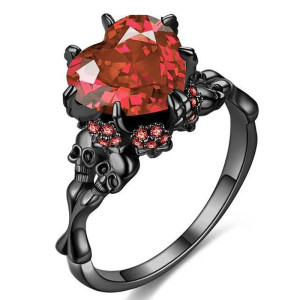 Vue générale Bague Tête de Mort – Cœur Maudit Couleur Rouge