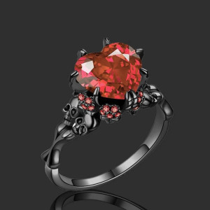 Bague Tête de Mort – Cœur Maudit Couleur rouge