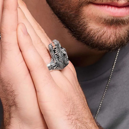 Vue Portée Bague Rock - Crocodile Préhistorique