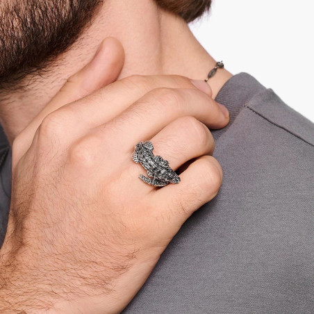 Vue Portée Bague Rock - Crocodile Chromé
