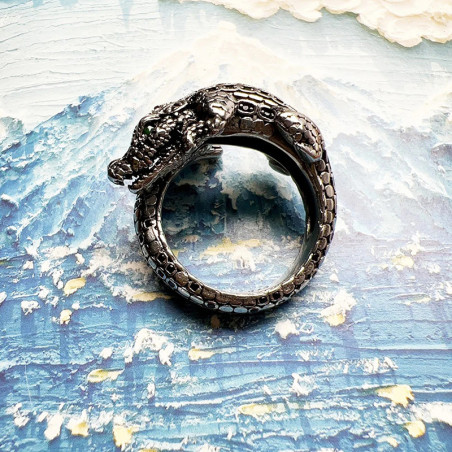 Vue Arrière Bague Rock - Crocodile Chromé