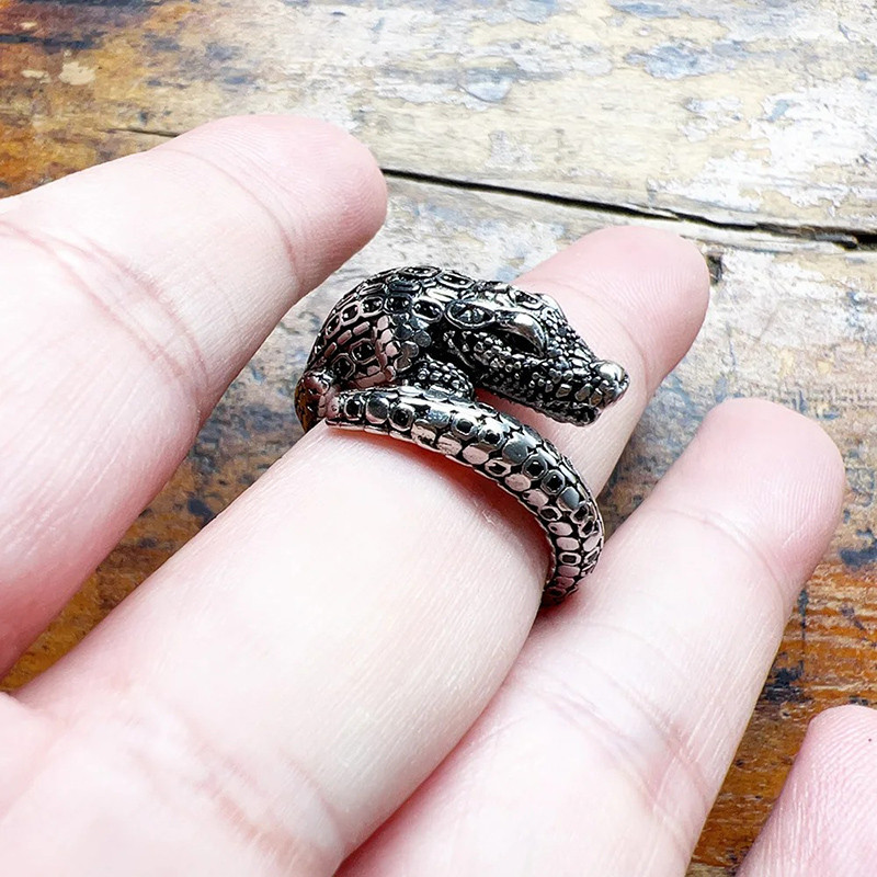 Bague Rock - Crocodile Chromé