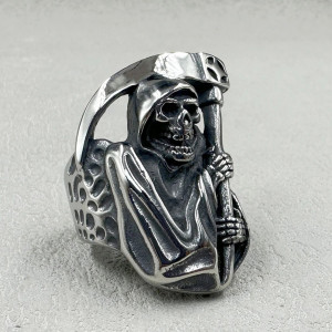 Vue générale Bague Tête de Mort "Faucheuse d'Acier"