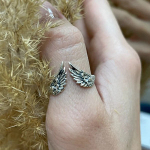 Vue Portée Bague Rock "Ailes d'Ange Sacrées" en Argent Sterling 925
