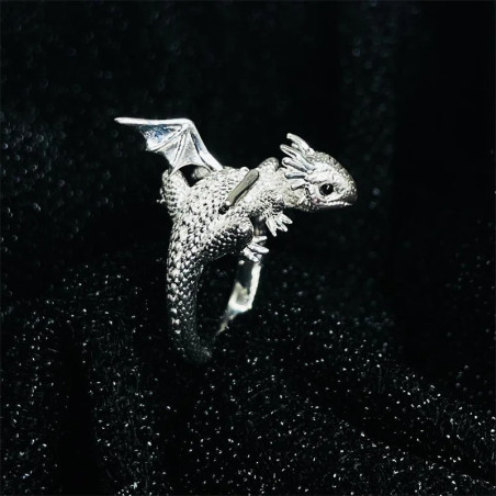 Bague Goth "Dragon Éveil d’Argent"