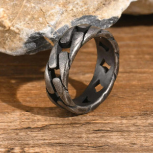 Bague Rock Chaîne Sombre "Lien Éternel" Couleur Gris Fonce