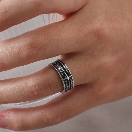 Vue Portée  Bague Punk Rock "Étoile du Néant"