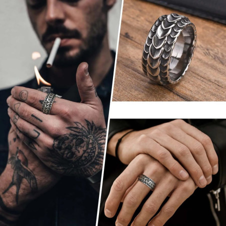 Magnifique Bague Écailles du Dragon Armure Sombre
