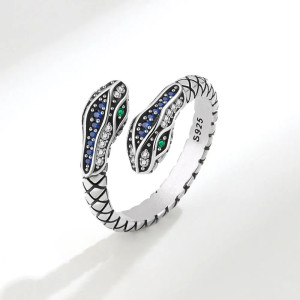 Magnifique Bague Serpent Saphir Duo Hypnotique - en Argent  Sterling 925