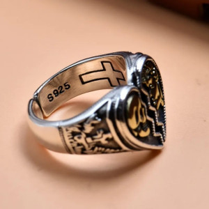 Vue de côté Bague Tête de Mort "Amour Éternel"  - en Argent  Sterling 925