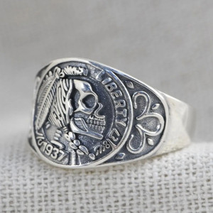 Avant Bague Tête de Mort "Dollar Maudit" - en Argent  Sterling 925