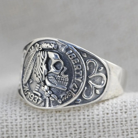 Avant Bague Tête de Mort "Dollar Maudit" - en Argent  Sterling 925