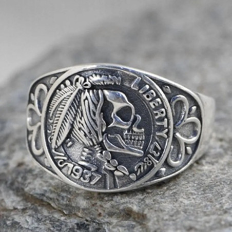 Vue détaillée Bague Tête de Mort "Dollar Maudit" - en Argent  Sterling 925