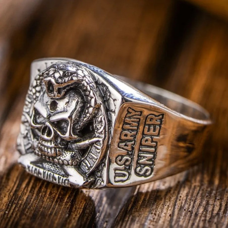 Vue latérale Bague Tête de Mort "Trône du Chaos" - en Argent  Sterling 925