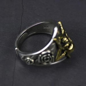 Vue de côté Bague Tête de Mort "Étoile Enchaînée" - en Argent  Sterling 925